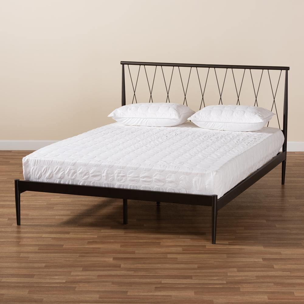 Nano Modern and Contemporary Black Finished Metal Queen Size Platform Bed FredCo