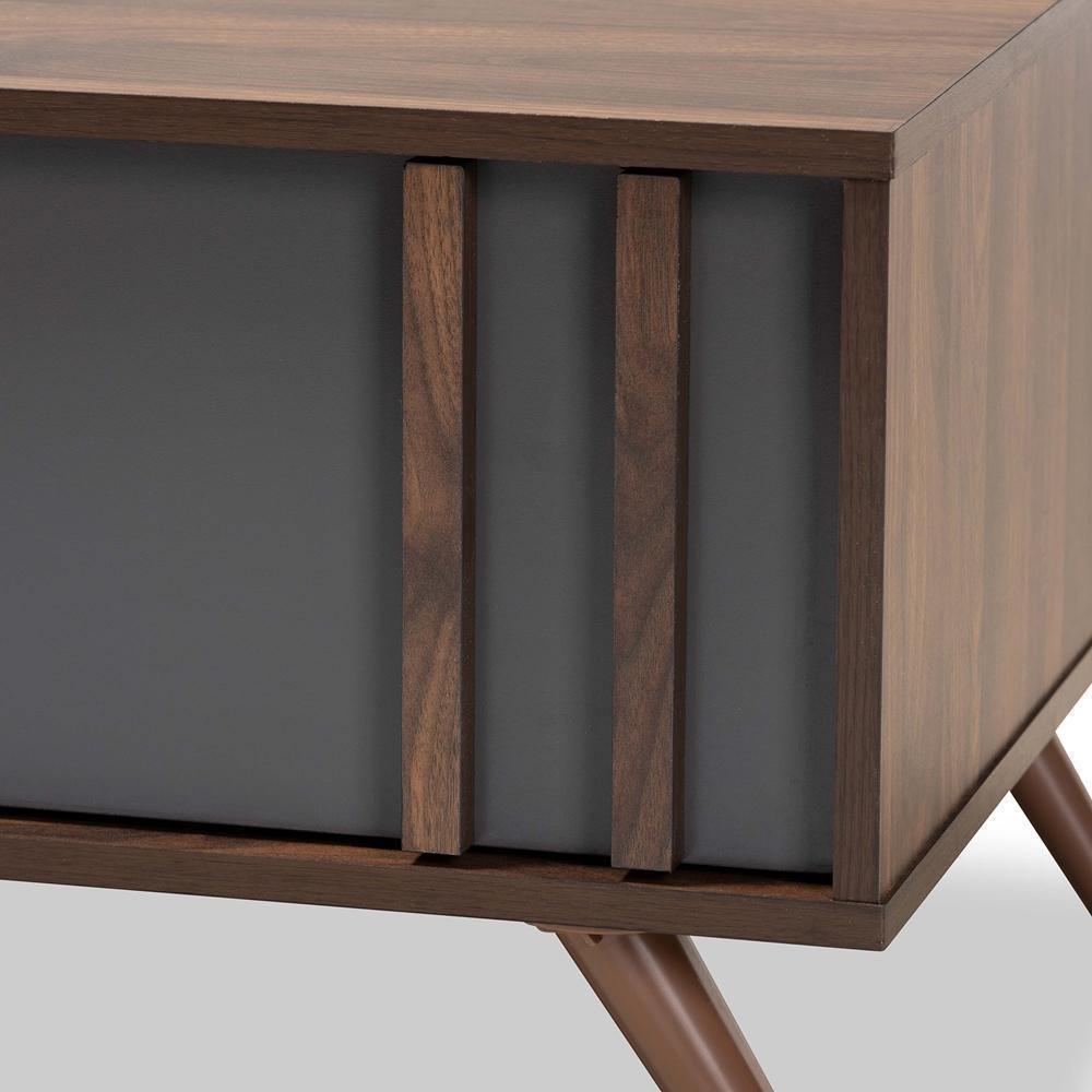 Naoki Modern and Contemporary Two-Tone Grey and Walnut Finished Wood 1-Drawer Coffee Table FredCo