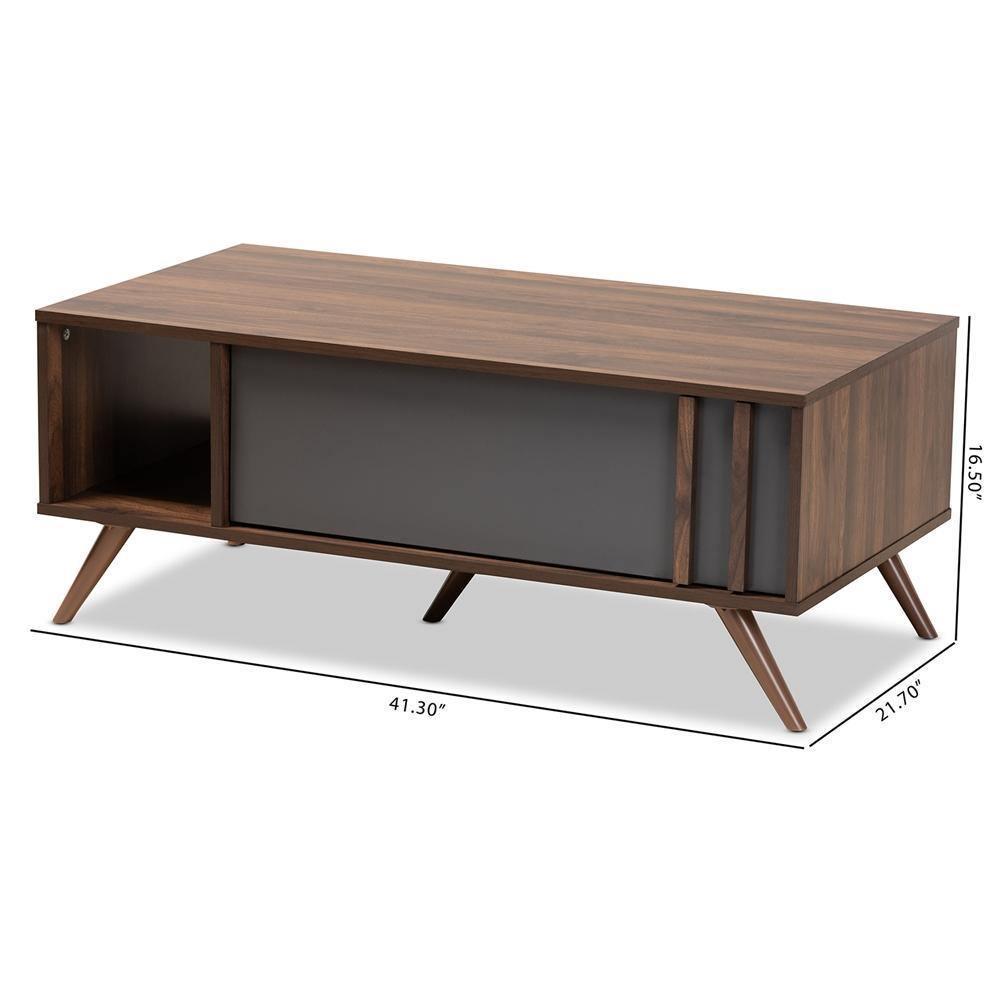 Naoki Modern and Contemporary Two-Tone Grey and Walnut Finished Wood 1-Drawer Coffee Table FredCo