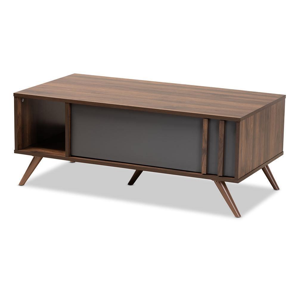 Naoki Modern and Contemporary Two-Tone Grey and Walnut Finished Wood 1-Drawer Coffee Table FredCo