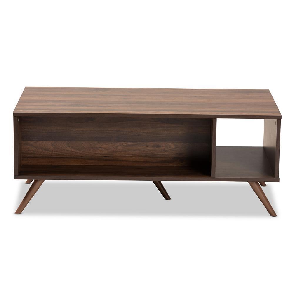 Naoki Modern and Contemporary Two-Tone Grey and Walnut Finished Wood 1-Drawer Coffee Table FredCo