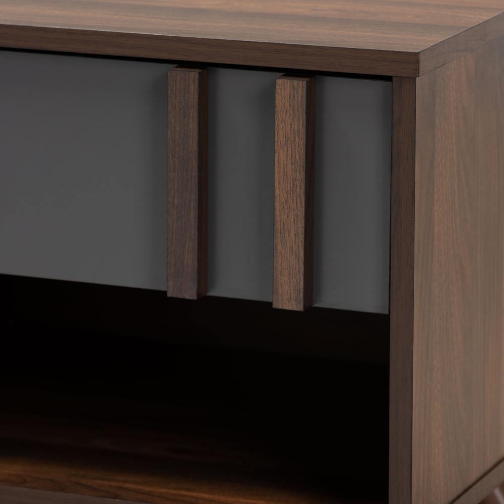 Naoki Modern and Contemporary Two-Tone Grey and Walnut Finished Wood 1-Drawer Nightstand FredCo