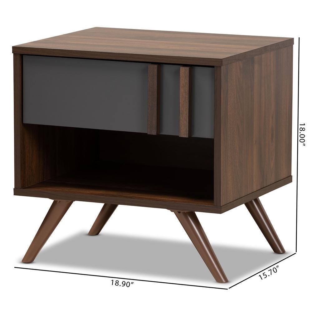 Naoki Modern and Contemporary Two-Tone Grey and Walnut Finished Wood 1-Drawer Nightstand FredCo