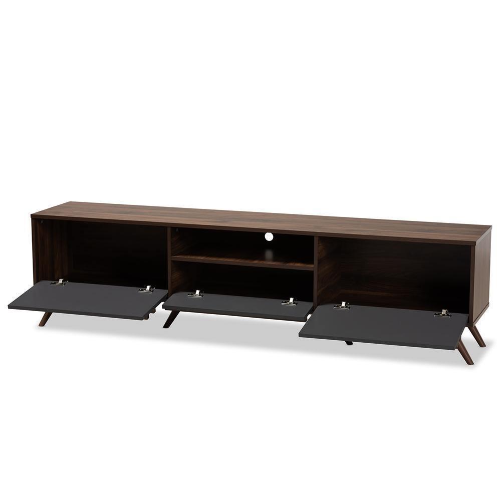 Naoki Modern and Contemporary Two-Tone Grey and Walnut Finished Wood TV Stand with Drop-Down Compartments FredCo