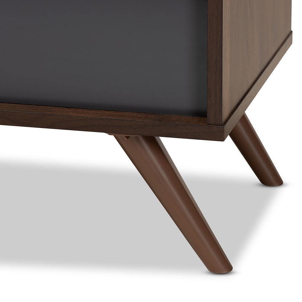 Naoki Modern and Contemporary Two-Tone Grey and Walnut Finished Wood TV Stand with Drop-Down Compartments FredCo