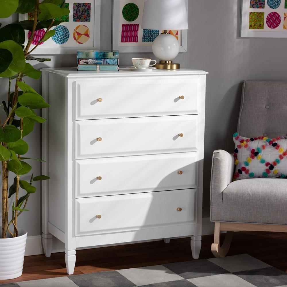 Naomi Classic and Transitional White Finished Wood 4-Drawer Bedroom Chest FredCo