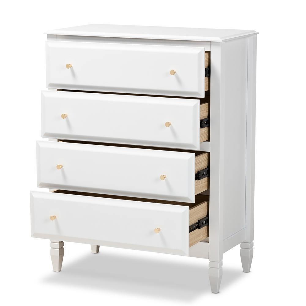 Naomi Classic and Transitional White Finished Wood 4-Drawer Bedroom Chest FredCo