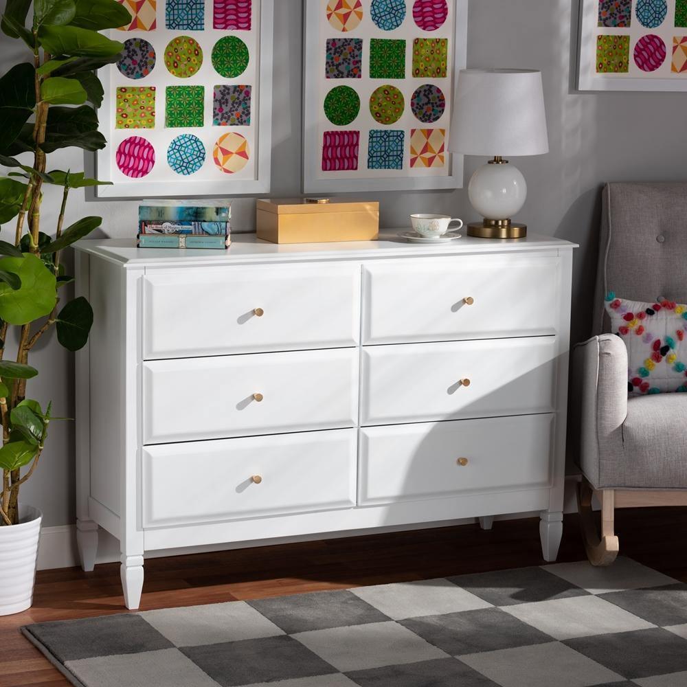 Naomi Classic and Transitional White Finished Wood 6-Drawer Bedroom Dresser FredCo