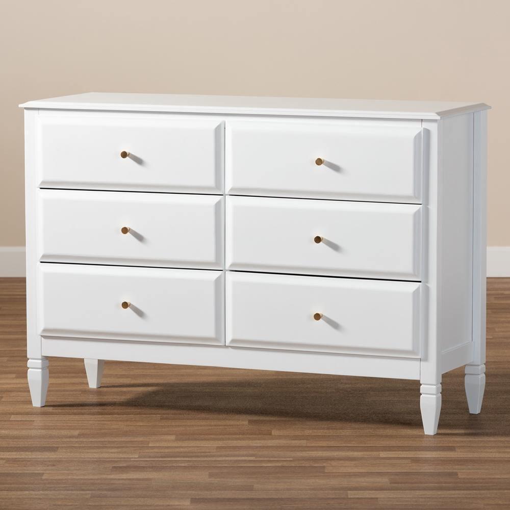 Naomi Classic and Transitional White Finished Wood 6-Drawer Bedroom Dresser FredCo