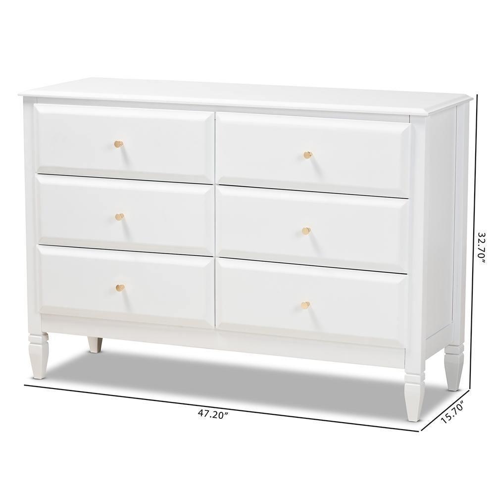 Naomi Classic and Transitional White Finished Wood 6-Drawer Bedroom Dresser FredCo