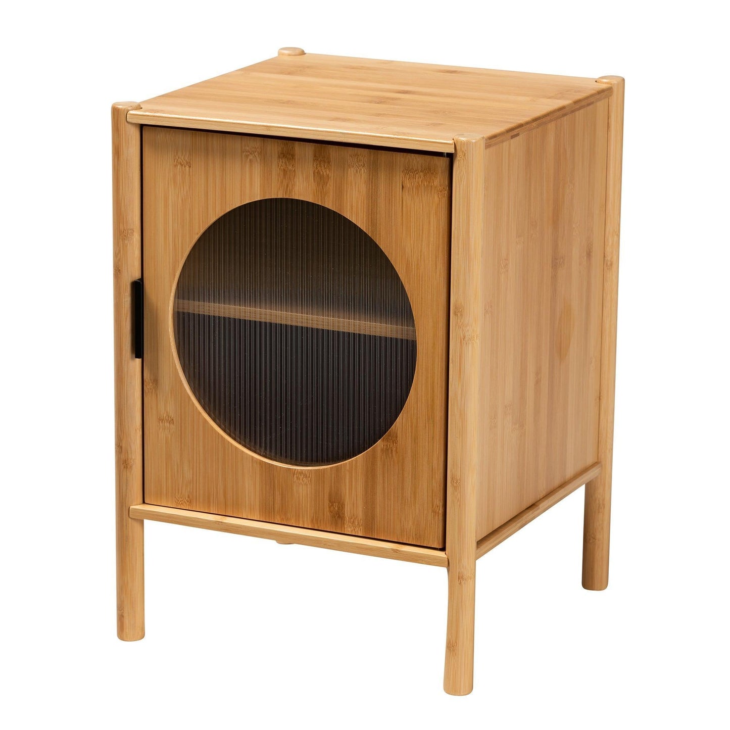 Naresh Mid-Century Modern Transitional Natural Brown Bamboo Wood 1-Door End Table FredCo