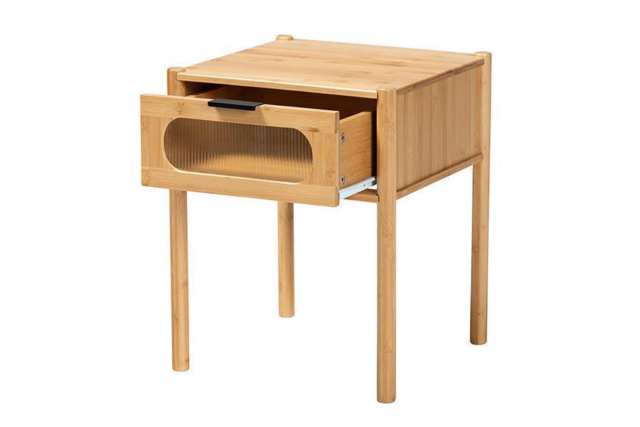 Naresh Mid-Century Modern Transitional Natural Brown Bamboo Wood 1-Drawer End Table FredCo