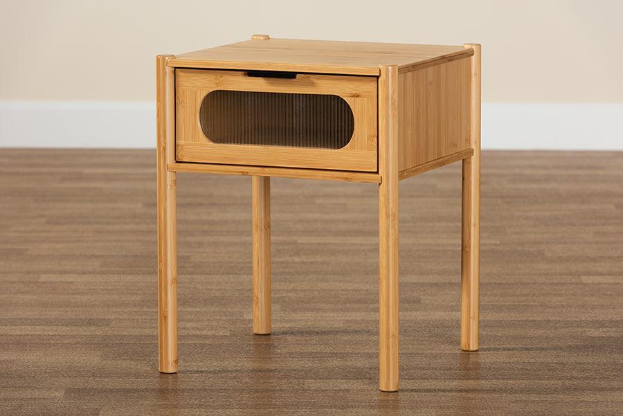 Naresh Mid-Century Modern Transitional Natural Brown Bamboo Wood 1-Drawer End Table FredCo