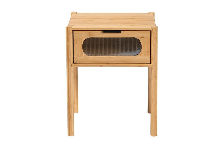 Naresh Mid-Century Modern Transitional Natural Brown Bamboo Wood 1-Drawer End Table FredCo