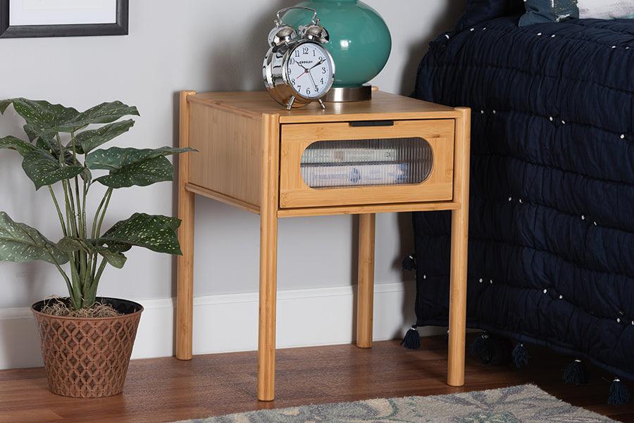 Naresh Mid-Century Modern Transitional Natural Brown Bamboo Wood 1-Drawer End Table FredCo
