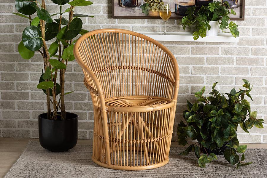 Narva Modern Bohemian Natural Brown Rattan Accent Chair FredCo