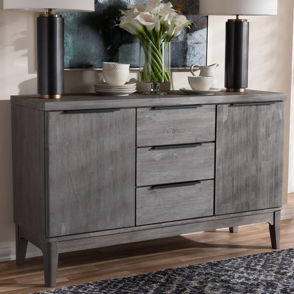 Nash Rustic Platinum Wood 3-Drawer Sideboard Buffet FredCo