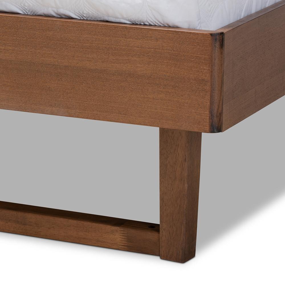 Natalia Mid-Century Modern Dark Grey Fabric Upholstered and Ash Walnut Finished Wood Queen Size Platform Bed FredCo