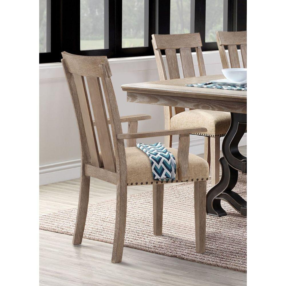 Nathaniel Arm Chair (Set-2) Fabric & Maple FredCo