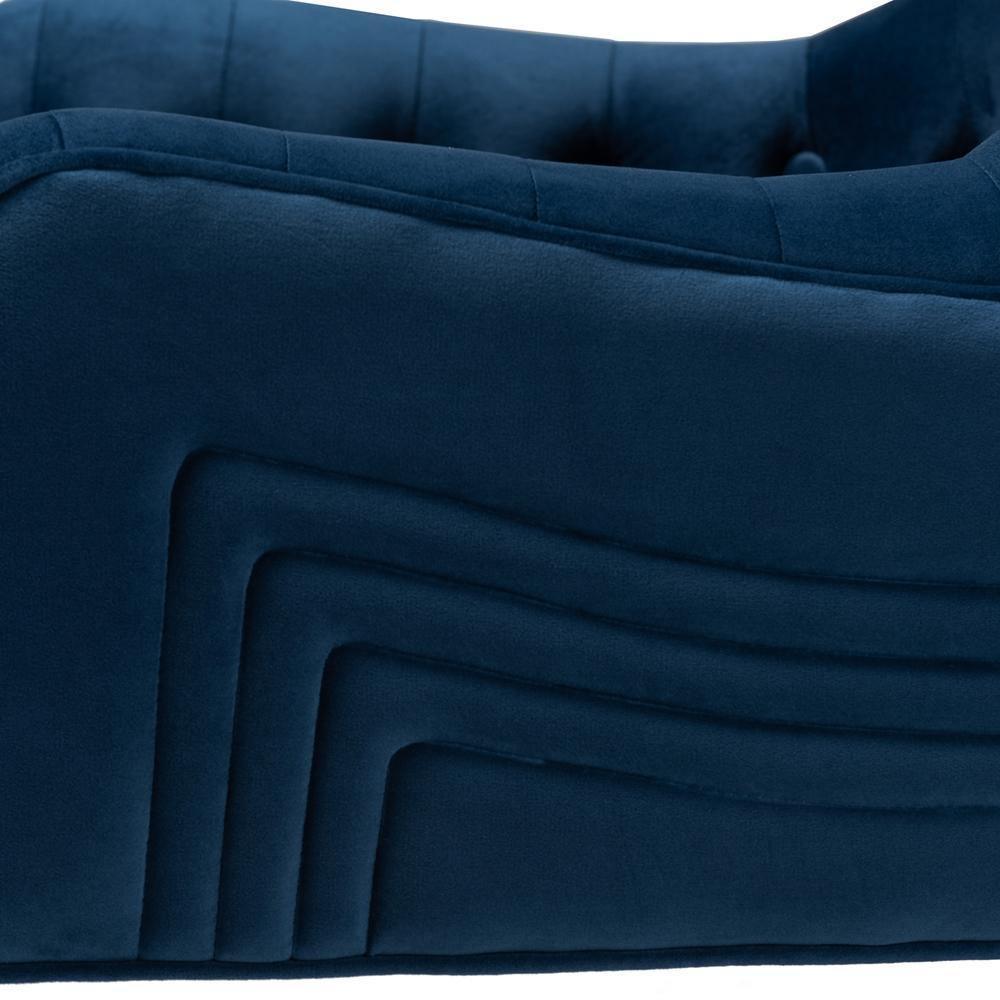 Nelson Modern Luxe and Glam Navy Blue Velvet Fabric Upholstered and Gold Finished Metal Armchair FredCo