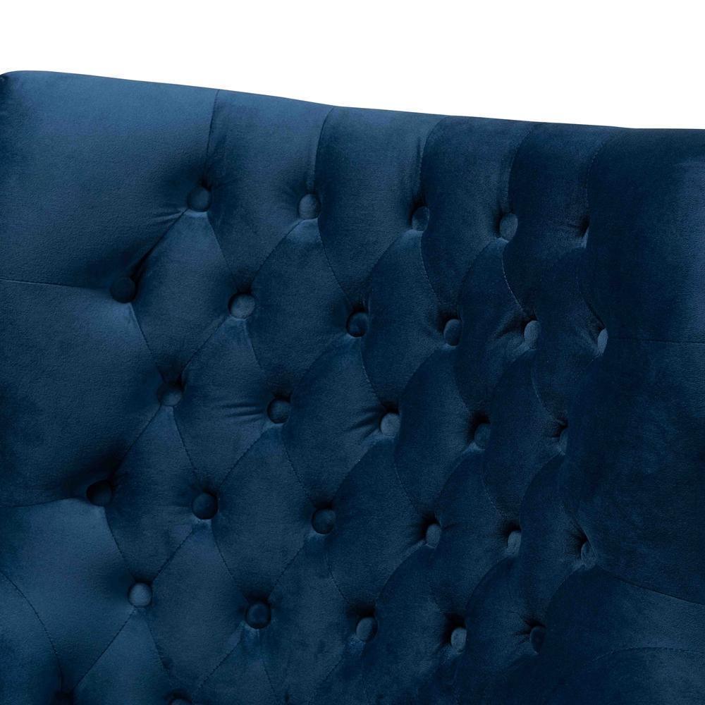 Nelson Modern Luxe and Glam Navy Blue Velvet Fabric Upholstered and Gold Finished Metal Armchair FredCo