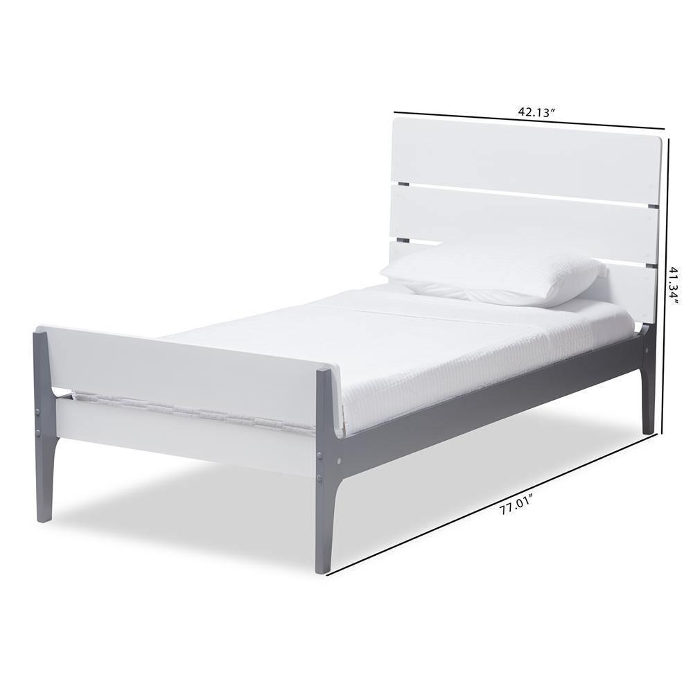 Nereida Modern Classic Mission Style White and Dark Grey-Finished Wood Twin Platform Bed FredCo