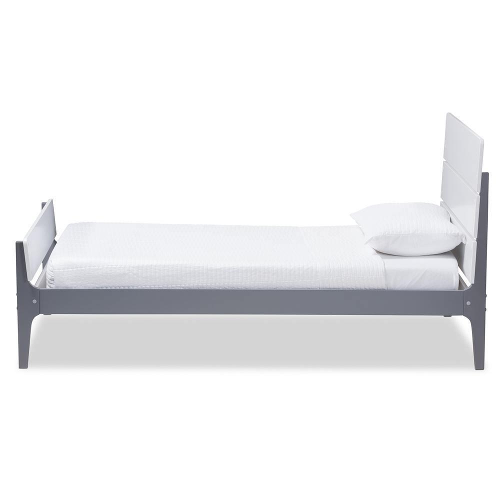 Nereida Modern Classic Mission Style White and Dark Grey-Finished Wood Twin Platform Bed FredCo
