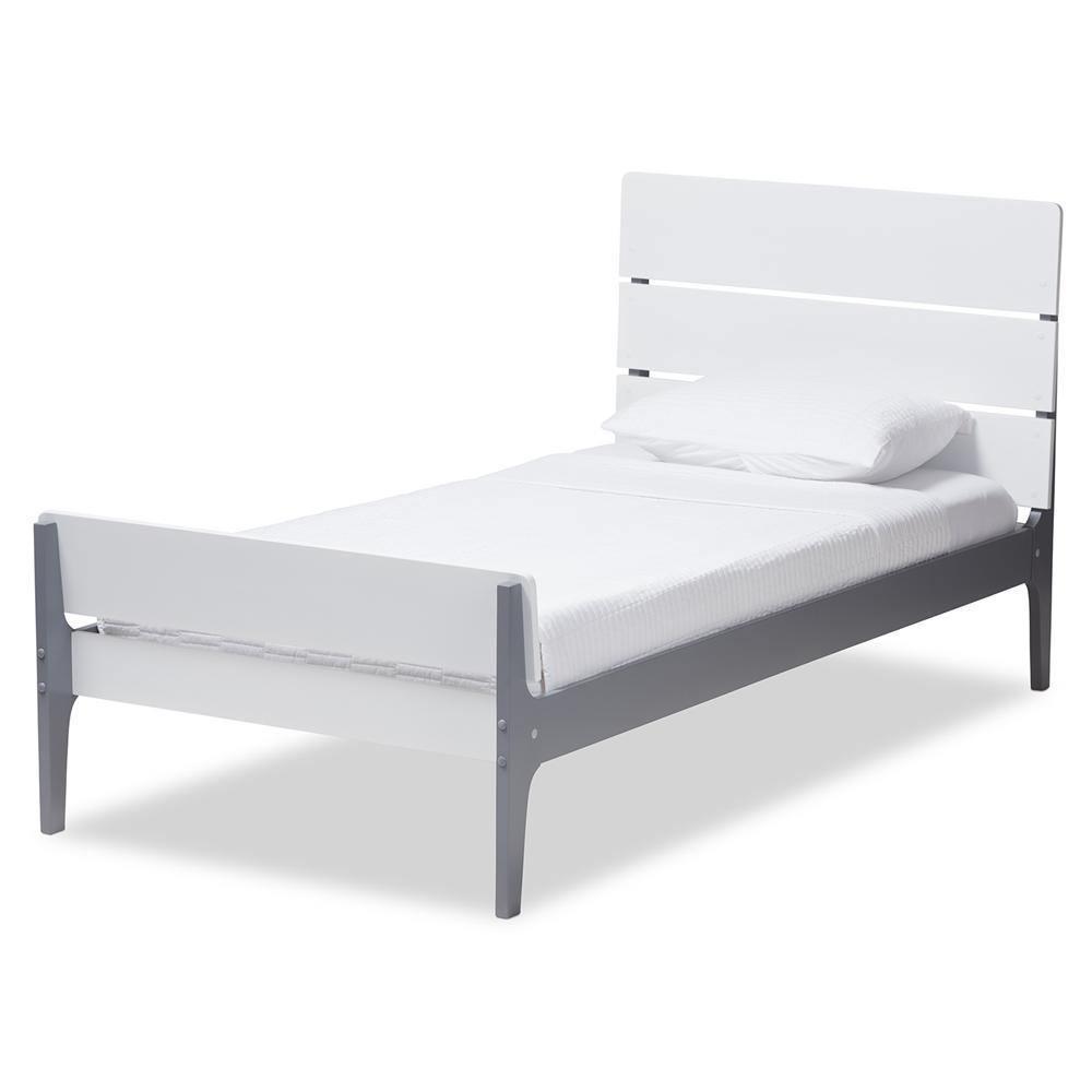Nereida Modern Classic Mission Style White and Dark Grey-Finished Wood Twin Platform Bed FredCo