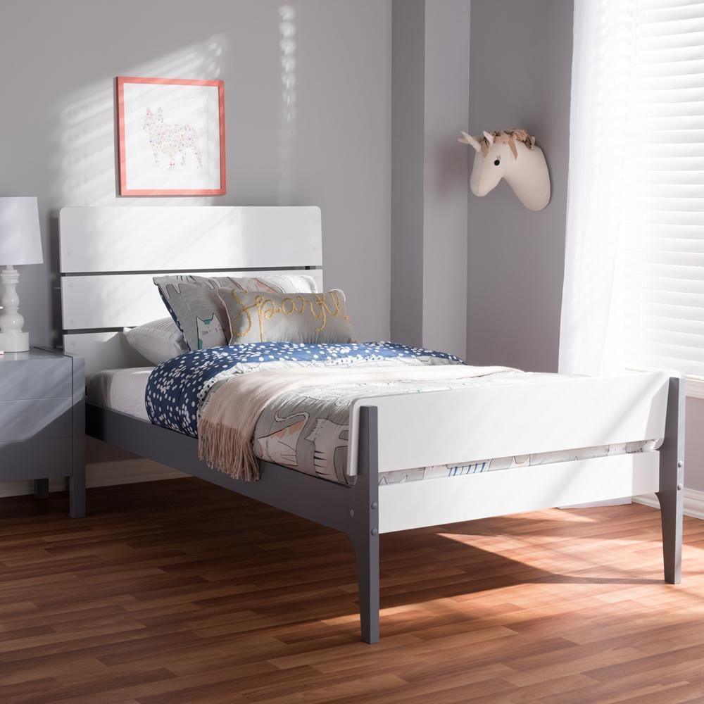 Nereida Modern Classic Mission Style White and Dark Grey-Finished Wood Twin Platform Bed FredCo