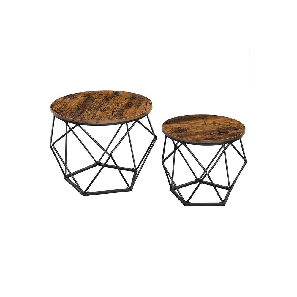 Nesting Table Set of 2 Rustic Brown and Black FredCo