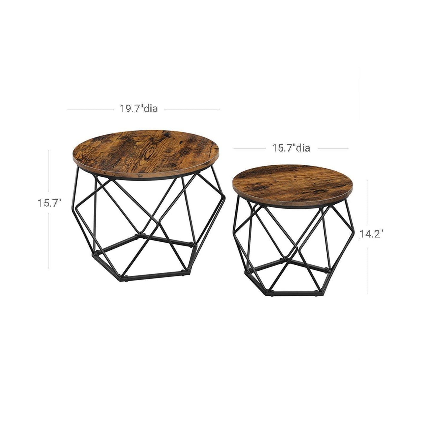 Nesting Table Set of 2 Rustic Brown and Black FredCo
