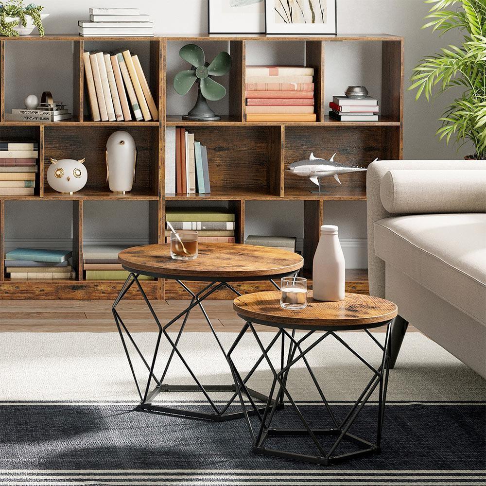 Nesting Table Set of 2 Rustic Brown and Black FredCo