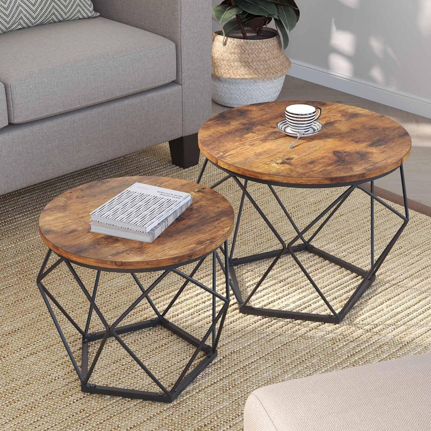 Nesting Table Set of 2 Rustic Brown and Black FredCo