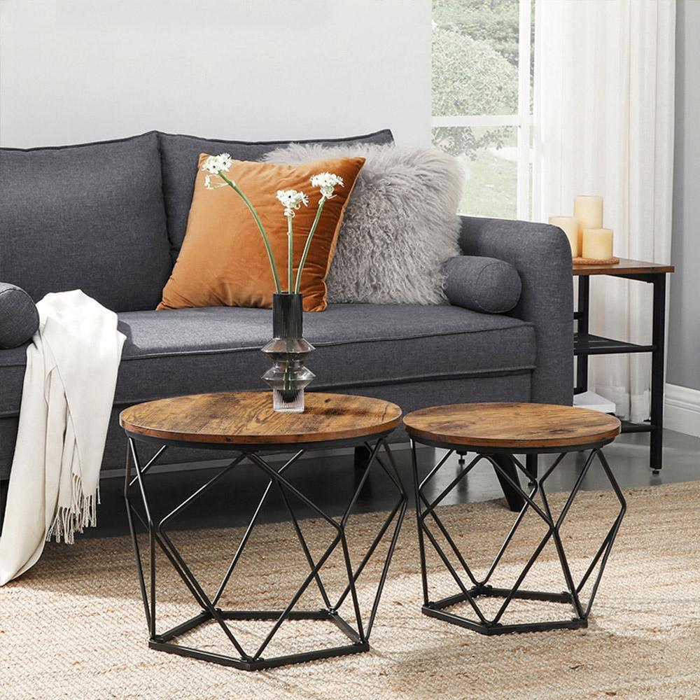 Nesting Table Set of 2 Rustic Brown and Black FredCo