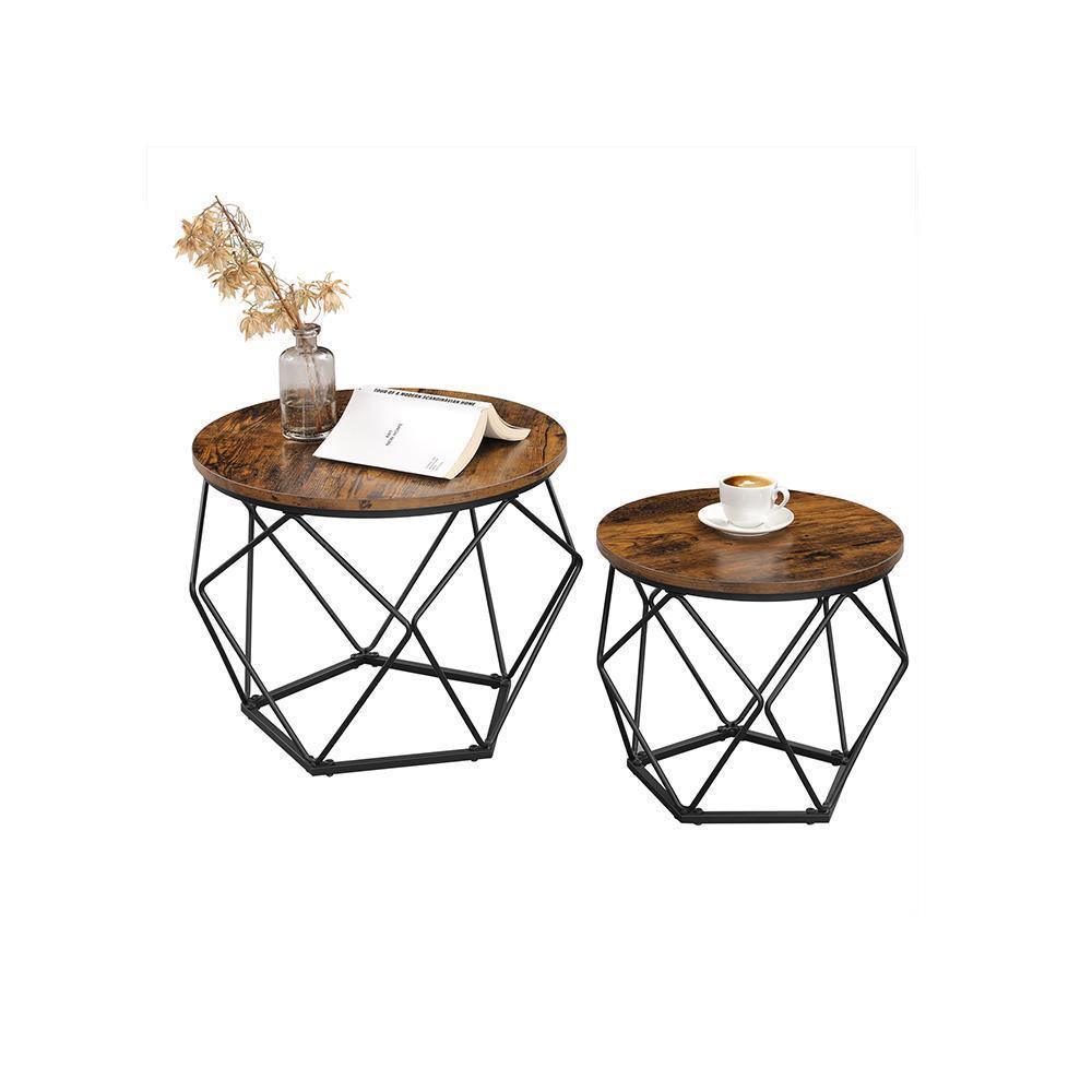 Nesting Table Set of 2 Rustic Brown and Black FredCo