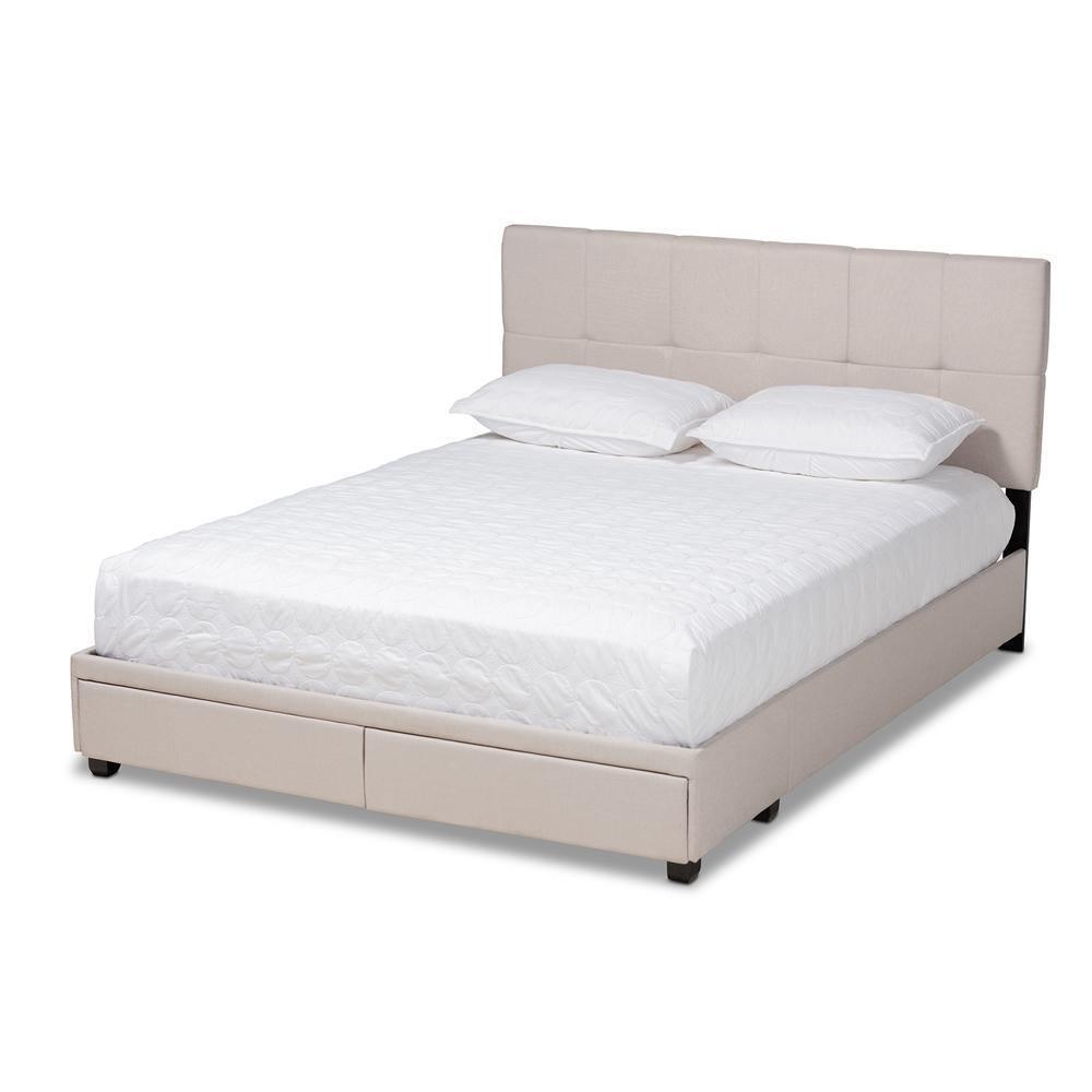 Netti Beige Fabric Upholstered 2-Drawer Queen Size Platform Storage Bed FredCo