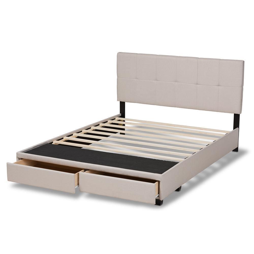 Netti Beige Fabric Upholstered 2-Drawer Queen Size Platform Storage Bed FredCo