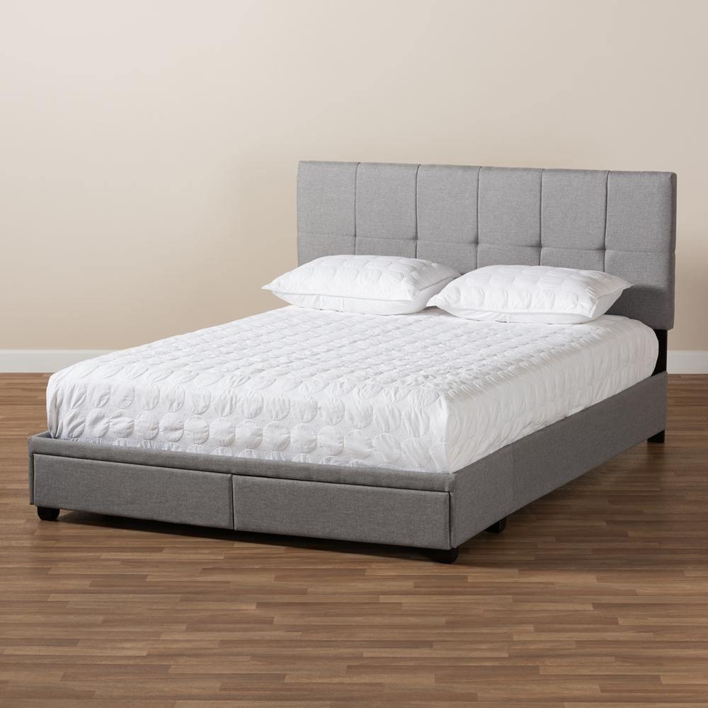 Netti Light Grey Fabric Upholstered 2-Drawer King Size Platform Storage Bed FredCo