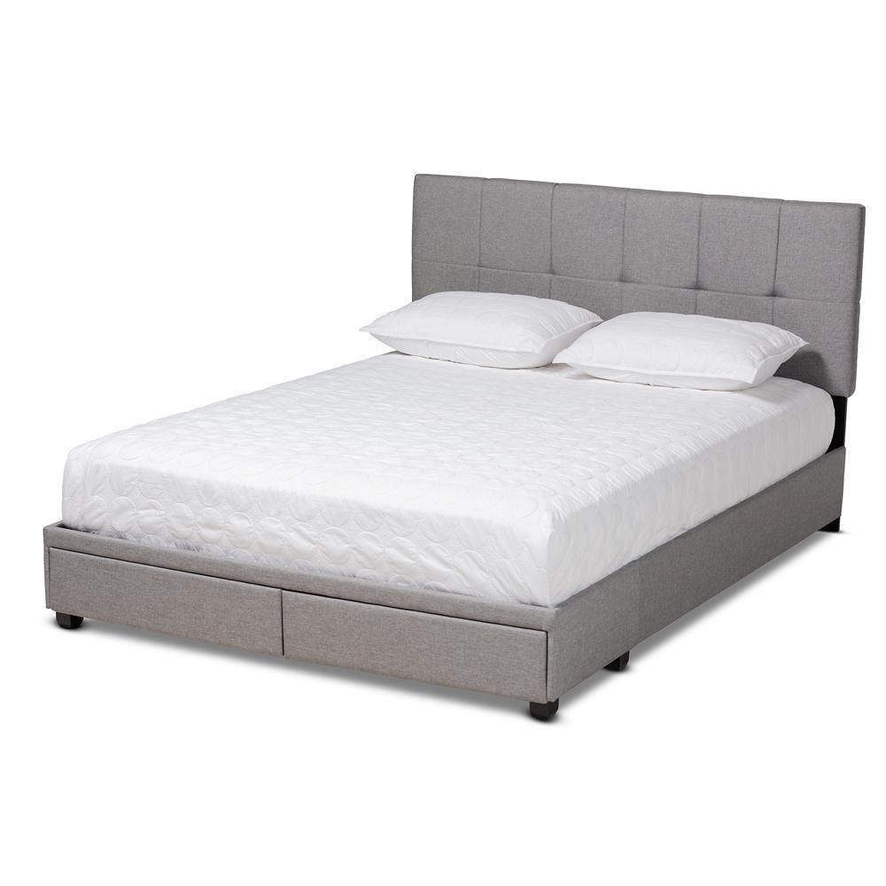 Netti Light Grey Fabric Upholstered 2-Drawer King Size Platform Storage Bed FredCo