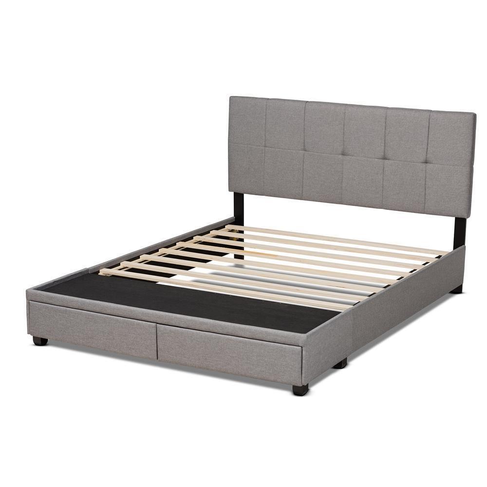 Netti Light Grey Fabric Upholstered 2-Drawer King Size Platform Storage Bed FredCo