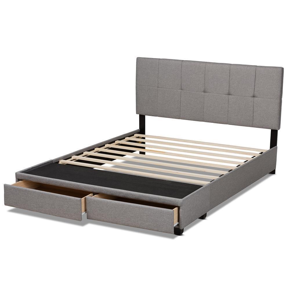 Netti Light Grey Fabric Upholstered 2-Drawer King Size Platform Storage Bed FredCo