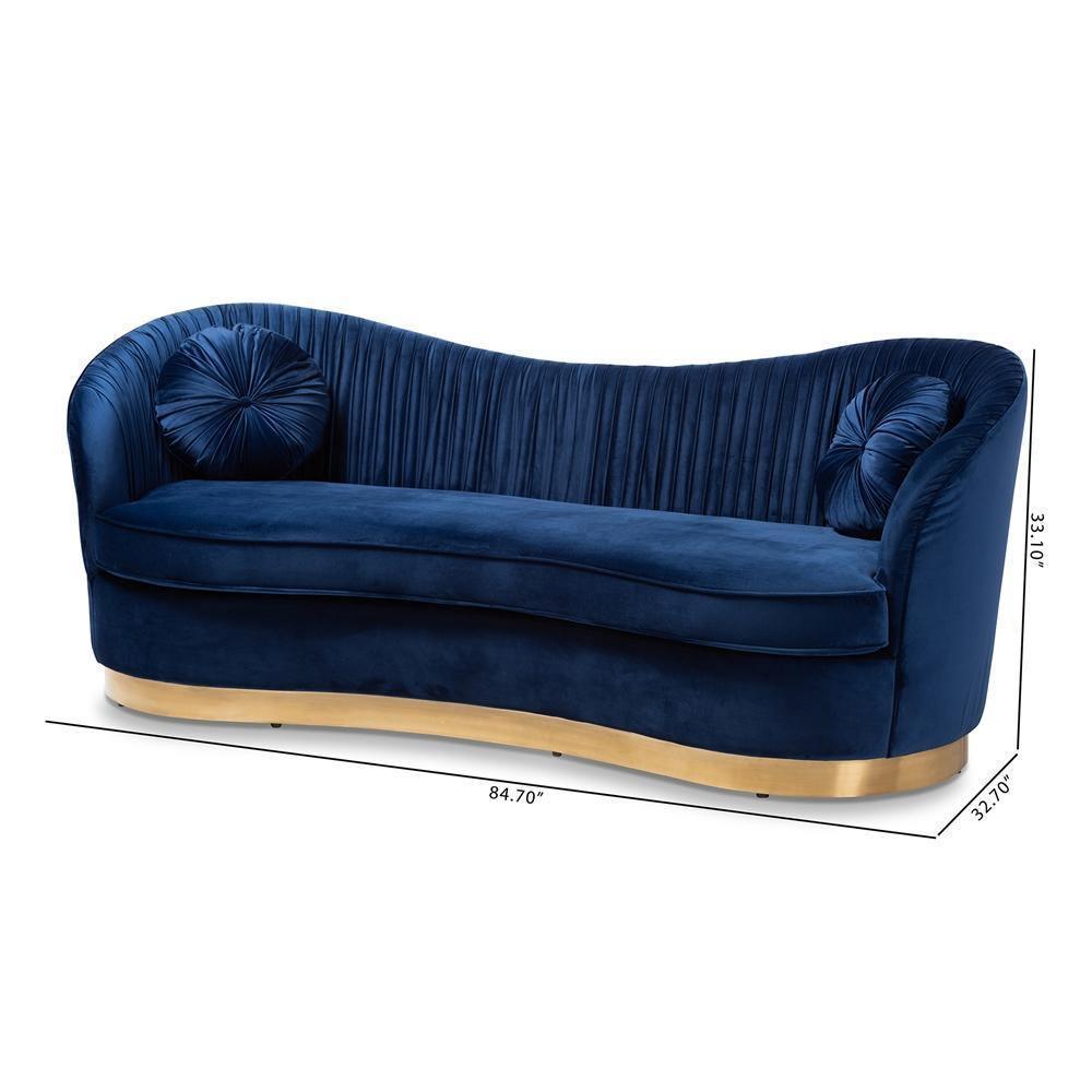 Nevena Glam Royal Blue Velvet Fabric Upholstered Gold-Finished Sofa FredCo
