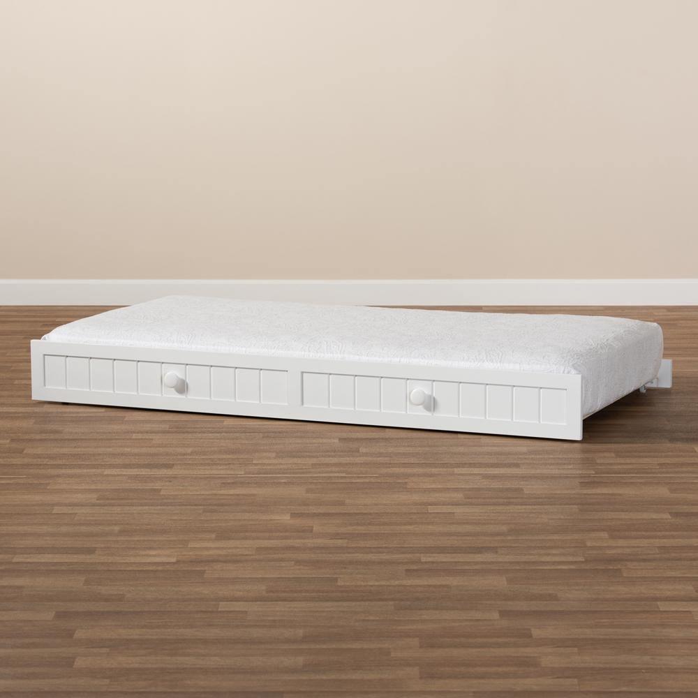 Neves Cottage Farmhouse White Finished Wood Twin Size Trundle FredCo