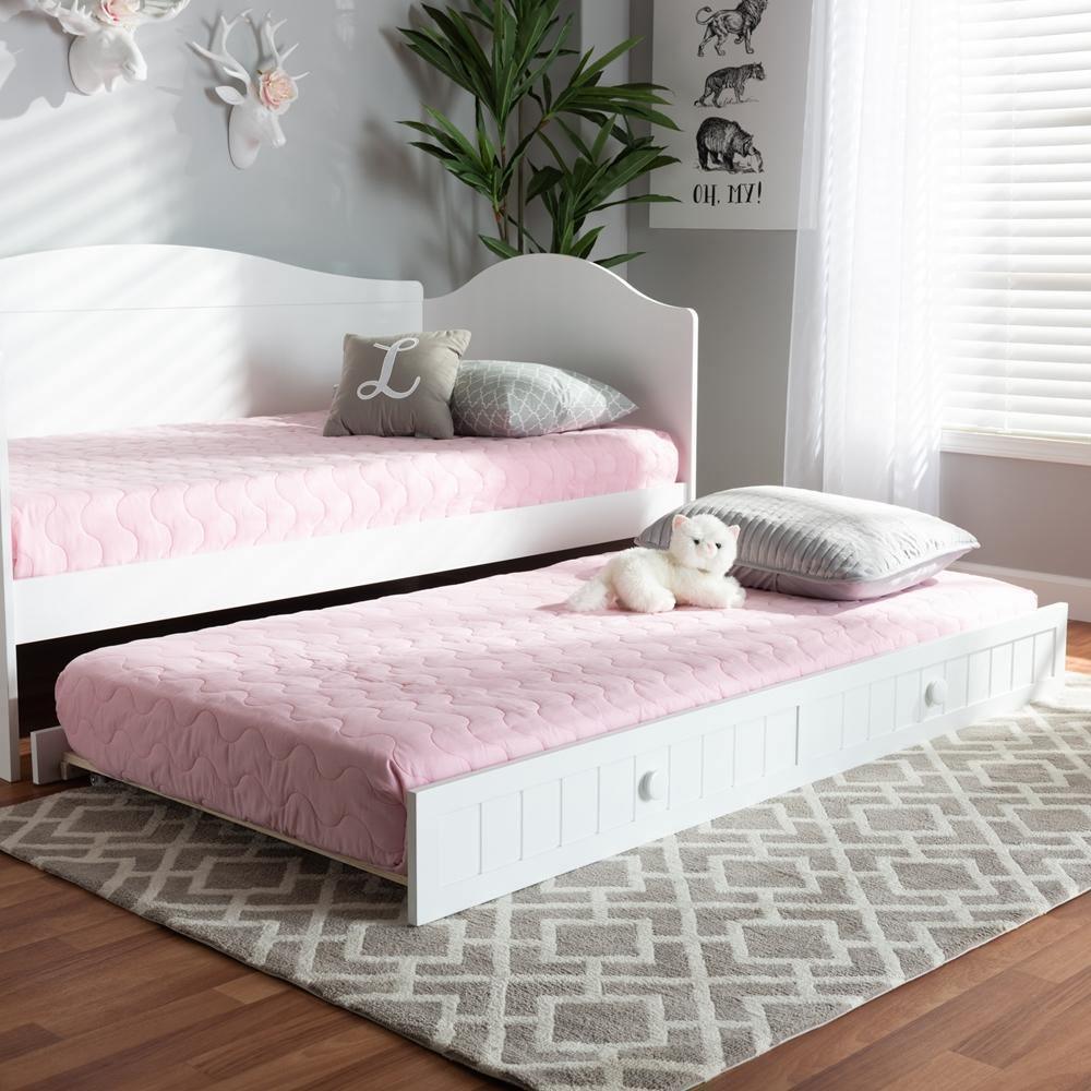 Neves Cottage Farmhouse White Finished Wood Twin Size Trundle FredCo