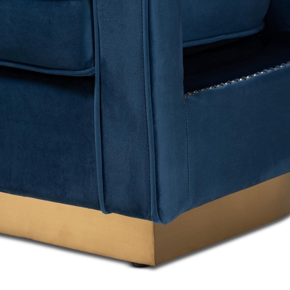 Neville Modern Luxe and Glam Navy Blue Velvet Fabric Upholstered and Gold Finished Metal Armchair FredCo