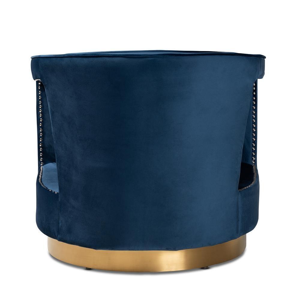 Neville Modern Luxe and Glam Navy Blue Velvet Fabric Upholstered and Gold Finished Metal Armchair FredCo