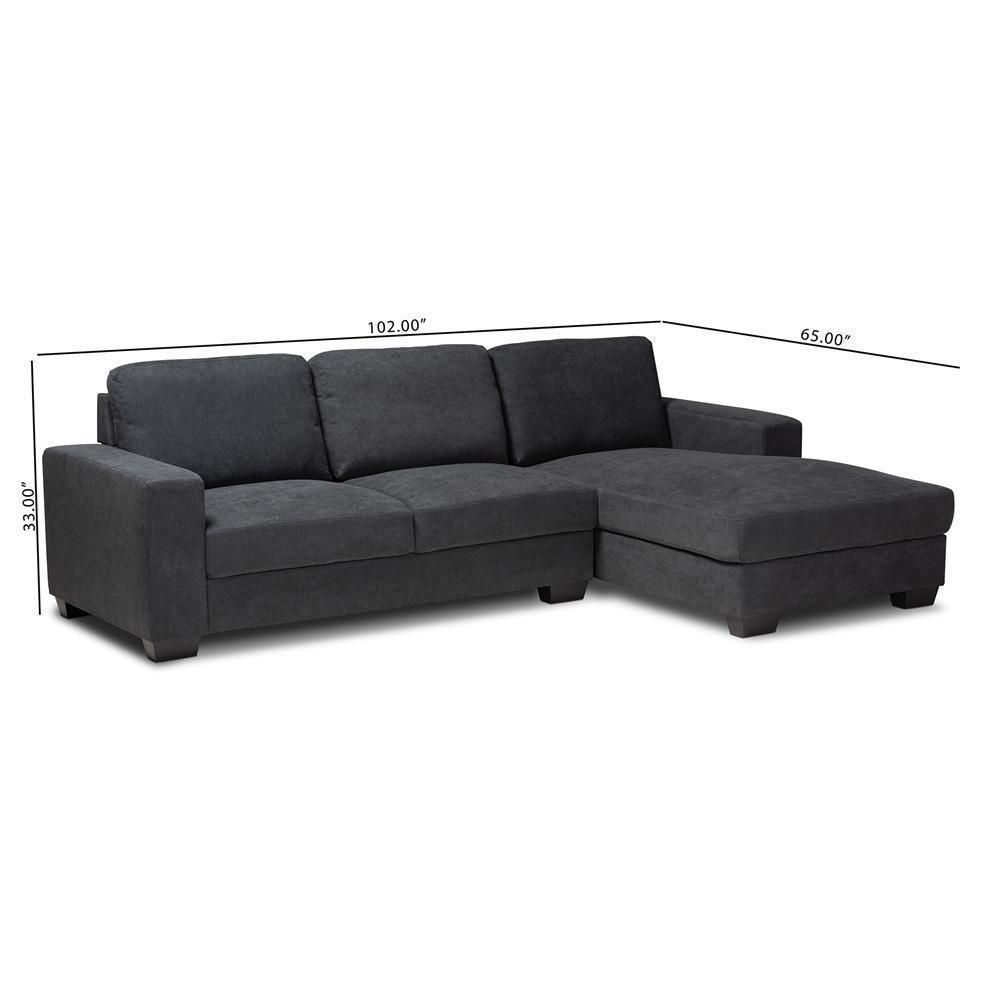 Nevin Modern and Contemporary Dark Grey Fabric Upholstered Sectional Sofa with Right Facing Chaise FredCo