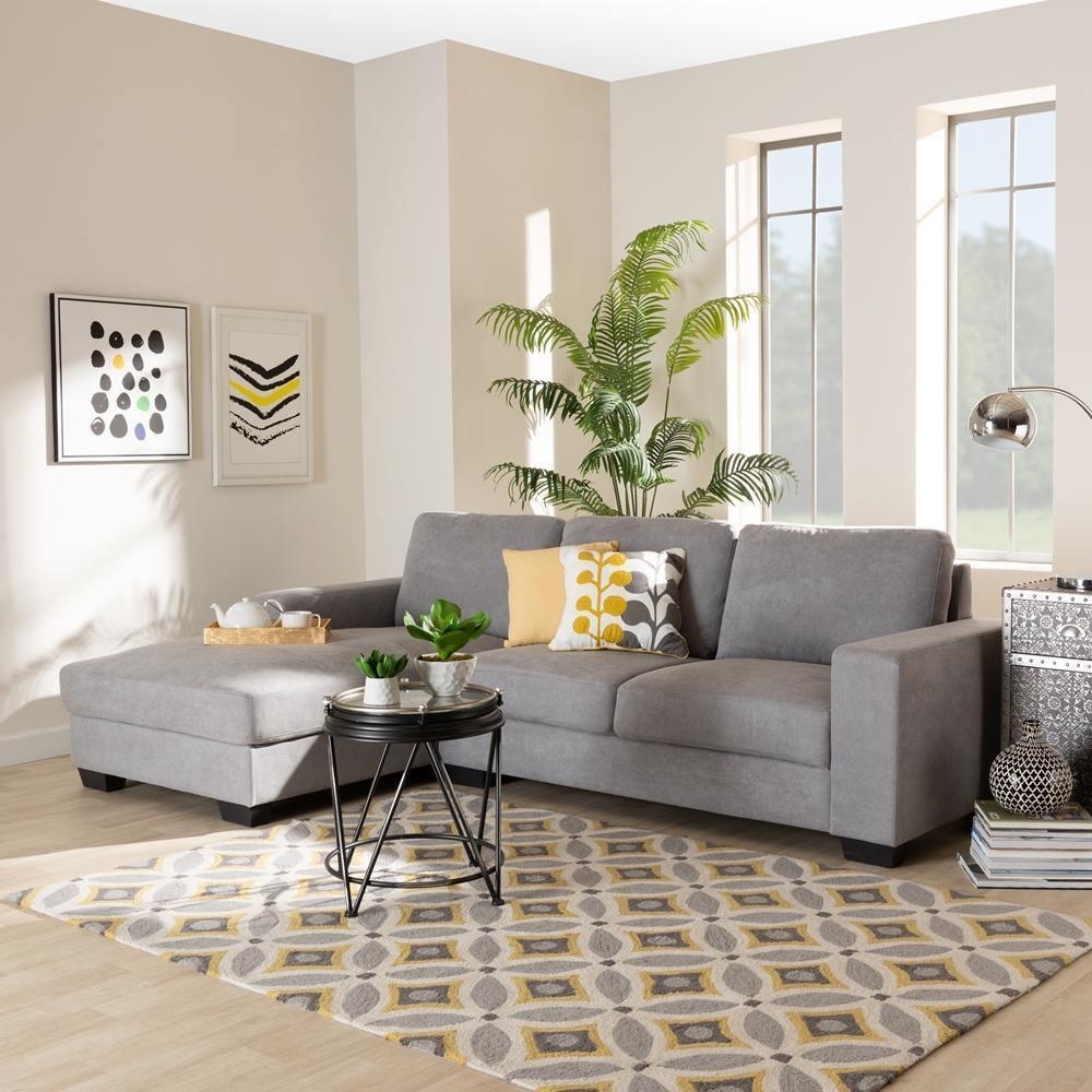Nevin Modern and Contemporary Light Grey Fabric Upholstered Sectional Sofa with Left Facing Chaise FredCo