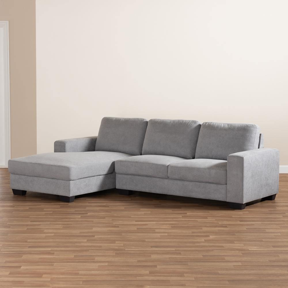 Nevin Modern and Contemporary Light Grey Fabric Upholstered Sectional Sofa with Left Facing Chaise FredCo