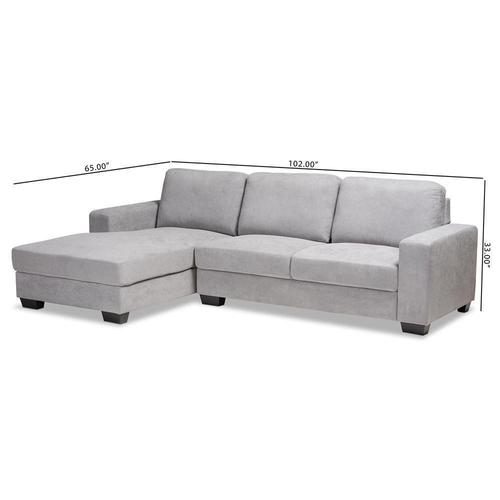 Nevin Modern and Contemporary Light Grey Fabric Upholstered Sectional Sofa with Left Facing Chaise FredCo
